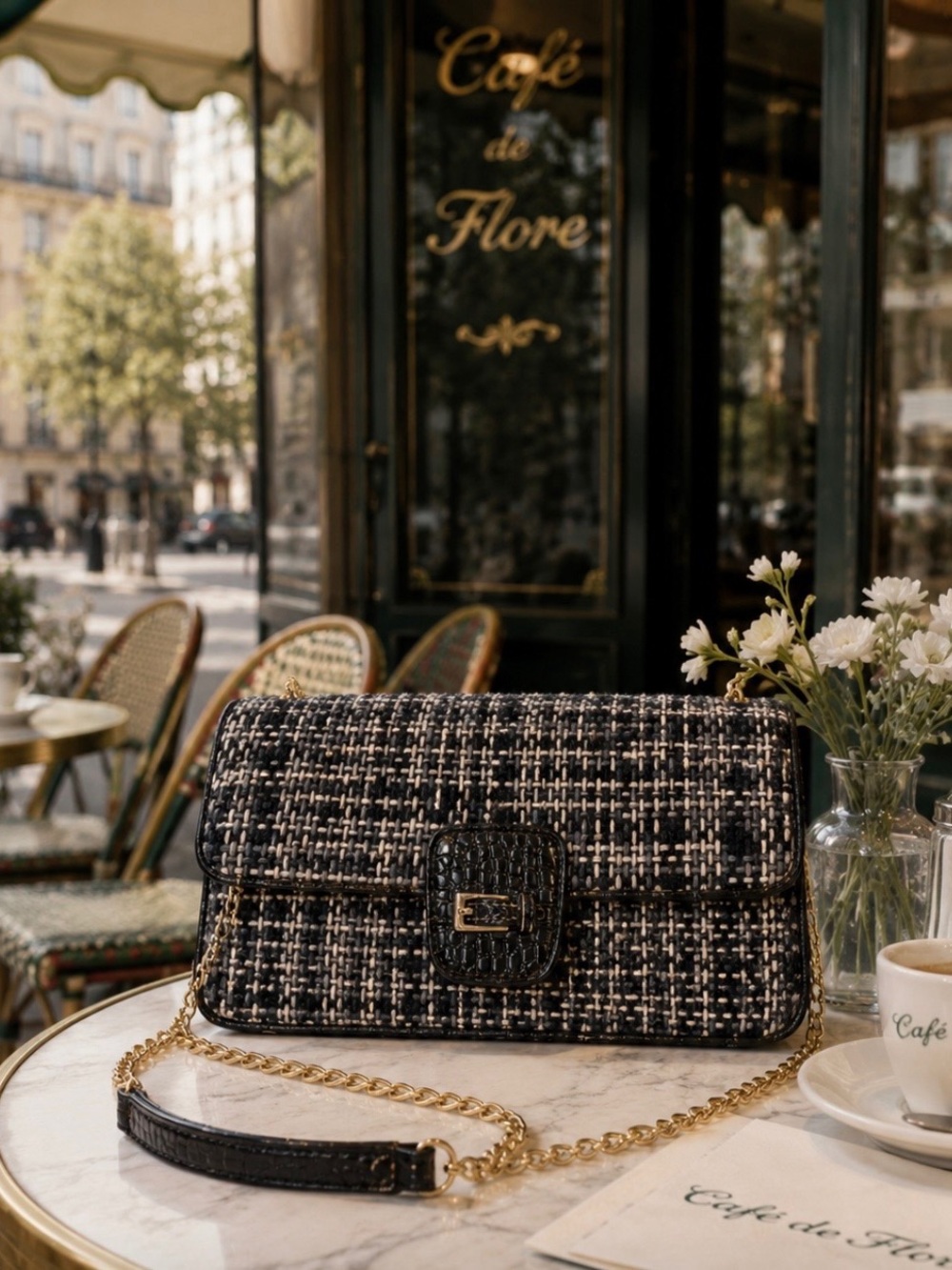 Liz Claiborne.Tweed Handbag with Gold Chain